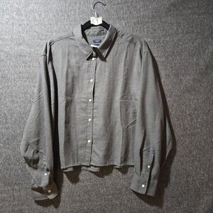 NWT Gap Women's Flannel Crop Button up Gray XL Long Sleeve